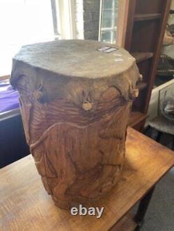 Carved wood drum from Zimbabwe, Solid Wood, 19 H, Hand Carved in Africa, VTG