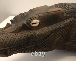 Carved wooden crocodile from Papua New Guinea - lifesize antique
