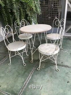Childs VINTAGE ICE CREAM PARLOR Table + 4 Chairs, From Drug Store Soda Fountain