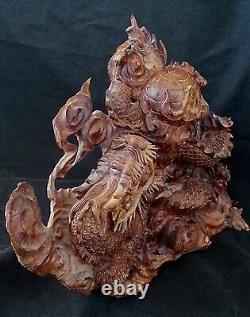 Chinese carved Dragon sculpture from natural burlwood root formation