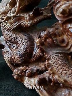 Chinese carved Dragon sculpture from natural burlwood root formation