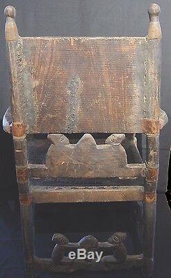 Chokwe tribe African Chief's Chair Throne from D R Congo, copper detail