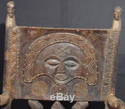 Chokwe tribe African Chief's Chair Throne from D R Congo, copper detail
