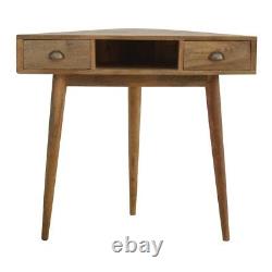 Corner Desk Hand Crafted From Solid Wood With Two Drawers & Brass Cup Handles