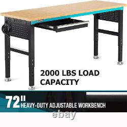 DURATECH 72''Adjustable Workbench Heavy-Duty Rubber Wooden 2000LBS Load Capacity