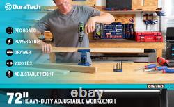 DURATECH 72 Heavy-Duty Adjustable Workbench Rubber Wooden Top 6 ft Workstation