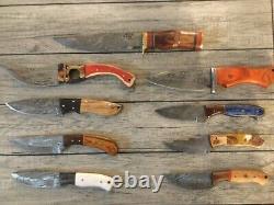 Damascus Steel Hunting Knives Custom Handmade lot of 9 from 4to 7BLWithSheath's