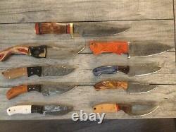 Damascus Steel Hunting Knives Custom Handmade lot of 9 from 4to 7BLWithSheath's