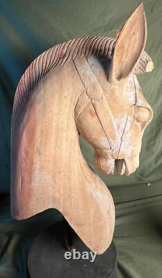 Decorative Carved Wood Horse Head Art Sculpture Bust Carving Equestrian Statue