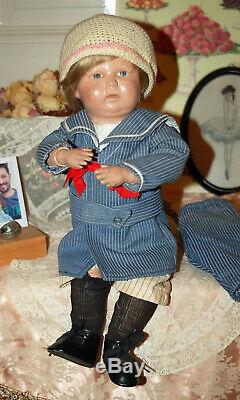 Delightful 17 Schoenhut wood carved walker doll from 1911