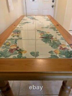 Dining Table Small Pine ITALY WOOD Hand Painted Tiles Signed 4.58' x 2' Kitchen