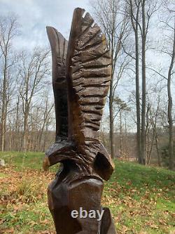 Eagle Sculpture Chainsaw Carved from Walnut 39 Inches Tall