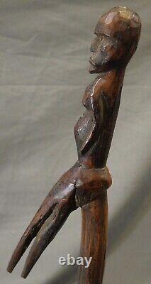 Early 20th Century Lobi Wooden Hornbill Divination Staff from Burkina Faso