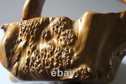 Early Chinese Burl wood signed fruit bowl from prominent estate collection