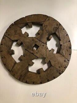 Early Primitive Handmade Decorative Woodpegged Wheel from Old Cart PR722-M