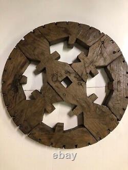 Early Primitive Handmade Decorative Woodpegged Wheel from Old Cart PR722-M