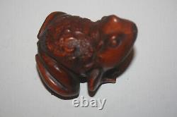 Early Wooden Frog Netsuke From Japan Very Nicely Hand Carved, Very Detailed