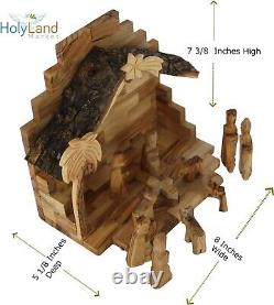 Elegant Olive Wood Nativity Set Hand-Carved Figures from Bethlehem, 8x7.375