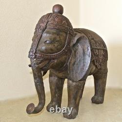 Elephant Sculpture from Bali Wood Carved with Intricately Detail in High Relief