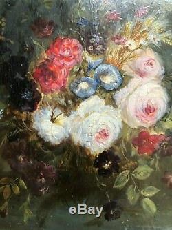 European school, Still Life Of Flowers, antique oil painting from 19th Century