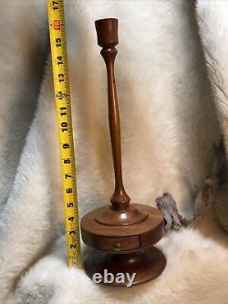 Exquisite RARE Hand-turned &oiled 16 candle stick w? /draw, from Sweden MS 1980