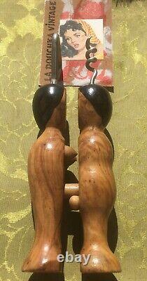 FRENCH 1920s RISQUE BOTTLE OPENEREROTIC ADAM & EVEHAND PAINTED CARVED WOODNEW