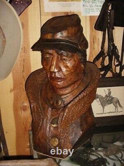 FROM OUR MUSEUM Large Heavy WOOD CARVING BUFFALO SOLDIER Ed Carpendar CARP