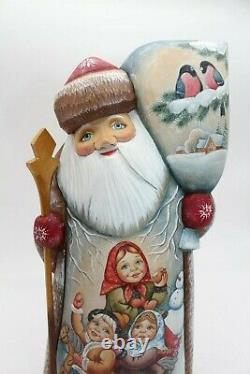 Figure Carved from wood Russian Santa Claus 10 Handmade Painting Signature