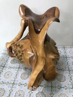 Fine Art Wood Hand-carved Vase Figural From Ancient Roots Primitive Heavy