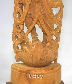 Finely Carved Wooden Lakshmi on a Wooden Base from India 12.5 High x 4 Wide