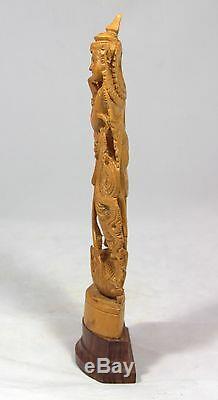 Finely Carved Wooden Lakshmi on a Wooden Base from India 12.5 High x 4 Wide