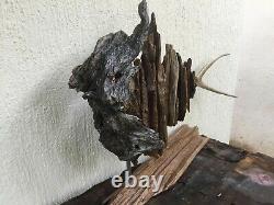 Fish art sculpture from driftwood and deer antler shed