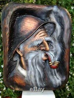 Forest Gnome, Hand-carved Picture from Solid Linden-wood, Wooden Home Decor