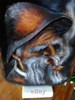 Forest Gnome, Hand-carved Picture from Solid Linden-wood, Wooden Home Decor