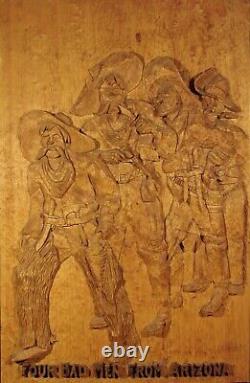 Four Bad Men From Arizona wooden sculpture. From the musical The Cowboy Girl