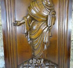 French Large Thick Carved Wood Wall Panel Character from antiquity
