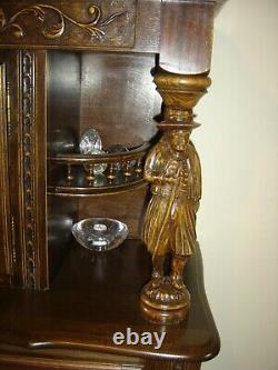 From Europe Early 1900's a Brittany Sideboard Bar Cabinet Oak Wood Carved