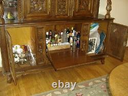 From Europe Early 1900's a Brittany Sideboard Bar Cabinet Oak Wood Carved