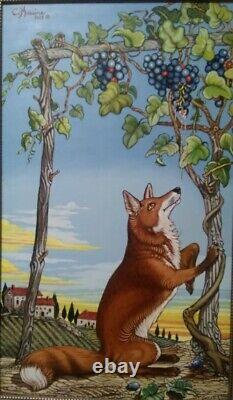 From the artist C. Messina, listed ORIGINAL oil painting Fox and grapes