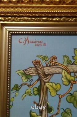 From the artist C. Messina, listed ORIGINAL oil painting Fox and grapes