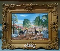 From the artist C. Messina, listed ORIGINAL oil painting sheep and vineyard