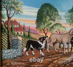 From the artist C. Messina, listed ORIGINAL oil painting sheep and vineyard