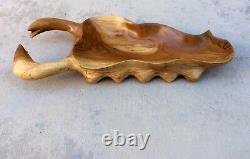 Fruit Bowl Tray Hand Carved from ExoticTeak Wood Lobster Motif design 25by10