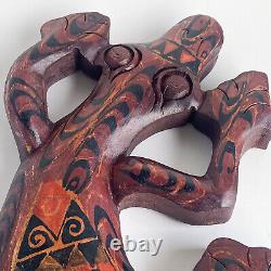 Gecko Hand Crafted Carved Wood Tribal Sculpture from Mexico 1970s