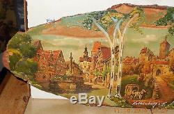 Georg heisswolf rothenburg Painted City Scape on Piece Of Bark From Tree RARE