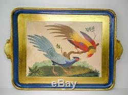 Gold Gilt Birds Florentine Wood Tray from Italy 21 x 15