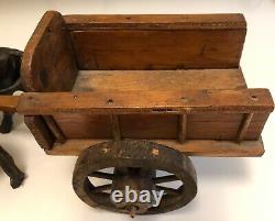 Gorgeous Antique Primitive Folk Art Hand Carved Wood Oxen and Cart from Vermont