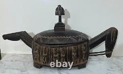 Gorgeous Large Vintage Dogon People Carve Wood Box Urn With LID From Mali