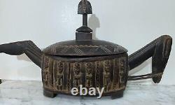 Gorgeous Large Vintage Dogon People Carve Wood Box Urn With LID From Mali