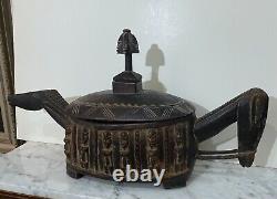 Gorgeous Large Vintage Dogon People Carve Wood Box Urn With LID From Mali